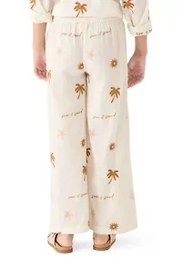 Sun Sand Printed Embroidered Wide Leg Pants