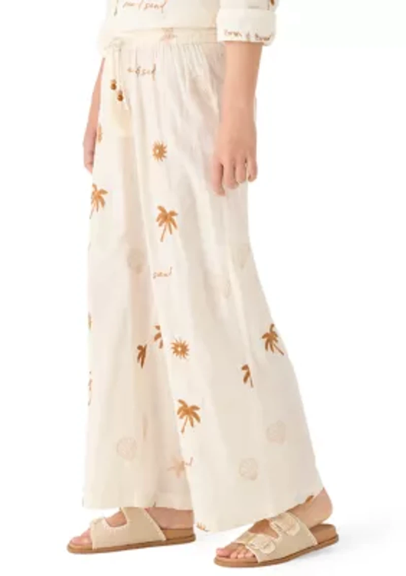 Sun Sand Printed Embroidered Wide Leg Pants