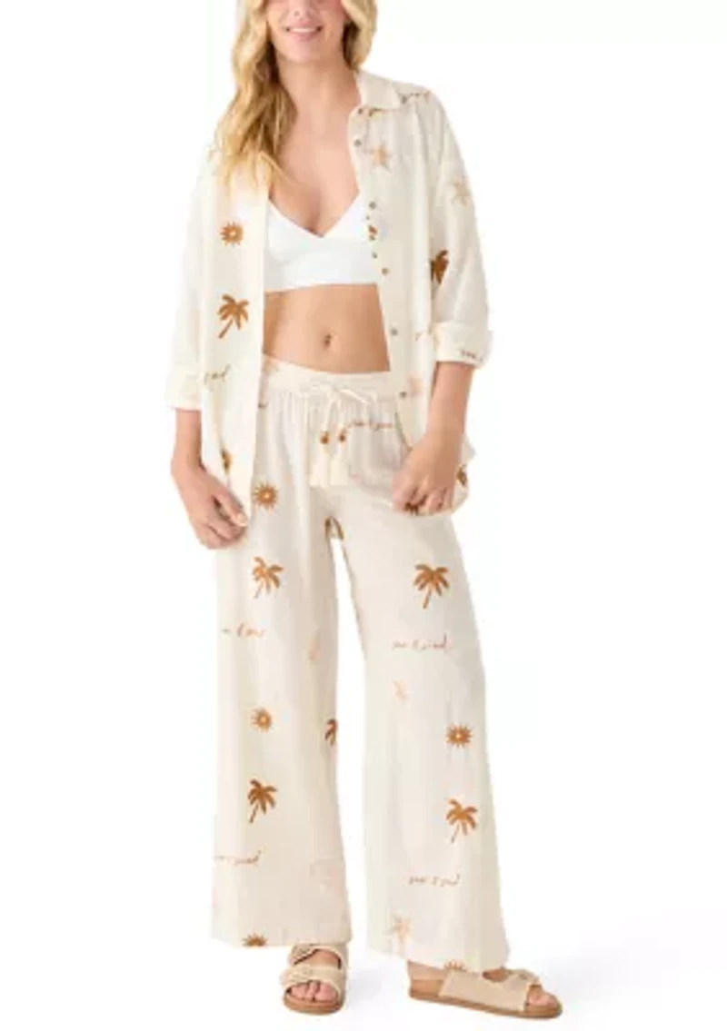 Sun Sand Printed Embroidered Wide Leg Pants