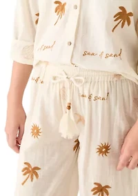 Sun Sand Printed Embroidered Wide Leg Pants