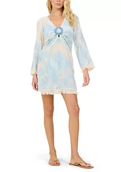 Women's Long Sleeve Tropical Landscape O-Ring Medium Dress