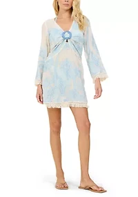 Women's Long Sleeve Tropical Landscape O-Ring Medium Dress