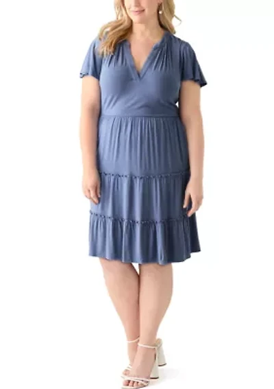 Plus Flutter Sleeve Tiered Knit Dress
