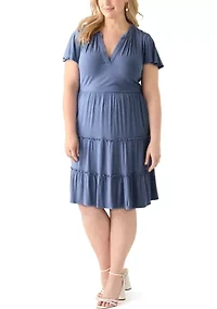 Plus Flutter Sleeve Tiered Knit Dress