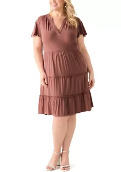 Plus Flutter Sleeve Tiered Knit Dress