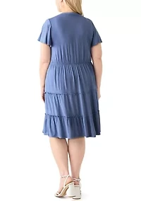 Plus Flutter Sleeve Tiered Knit Dress