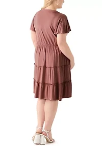 Plus Flutter Sleeve Tiered Knit Dress