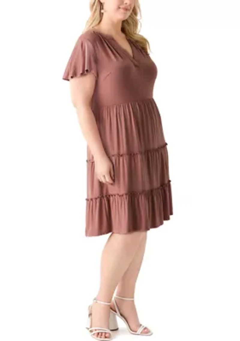 Plus Flutter Sleeve Tiered Knit Dress