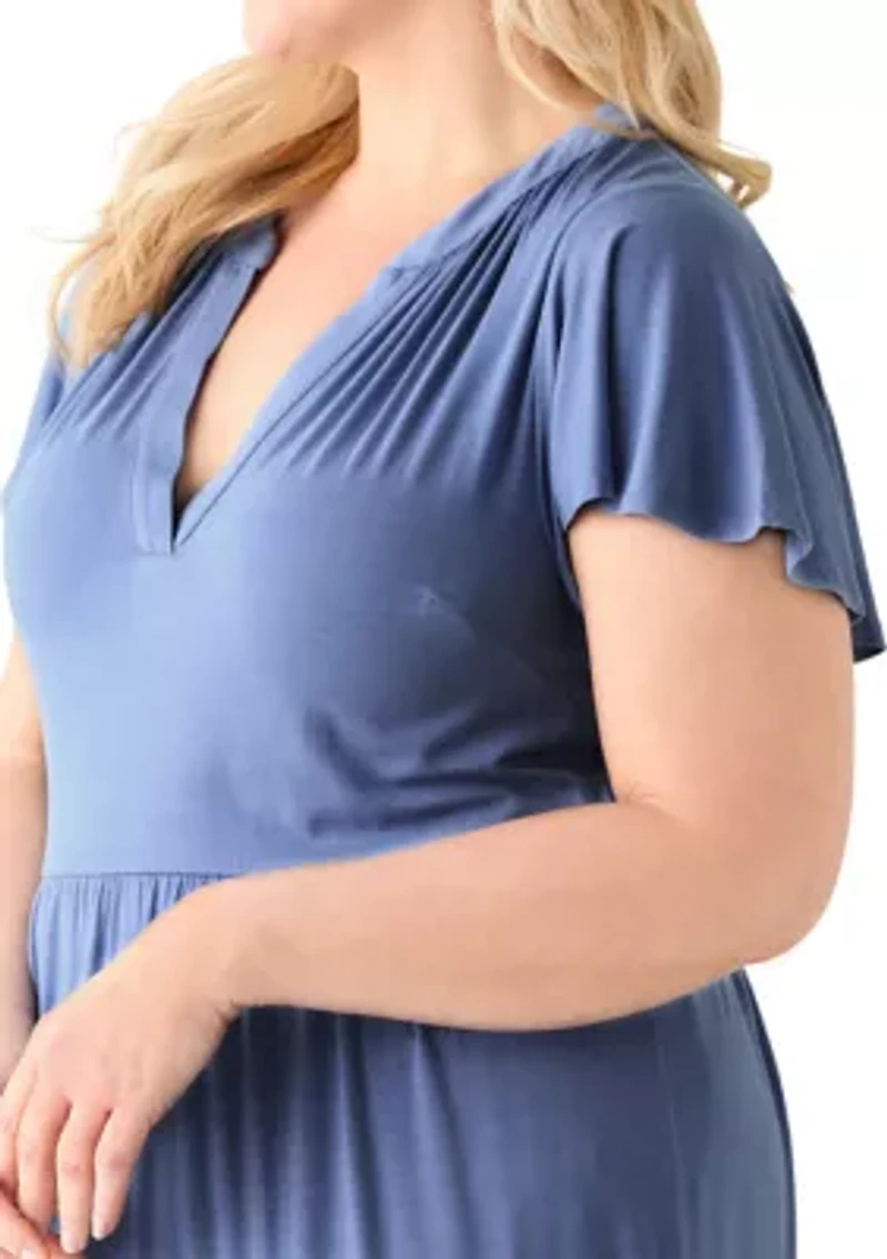 Plus Flutter Sleeve Tiered Knit Dress