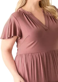 Plus Flutter Sleeve Tiered Knit Dress