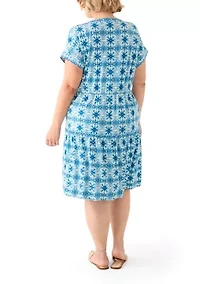 Plus Short Sleeve Split Neck Tiered Knit Dress