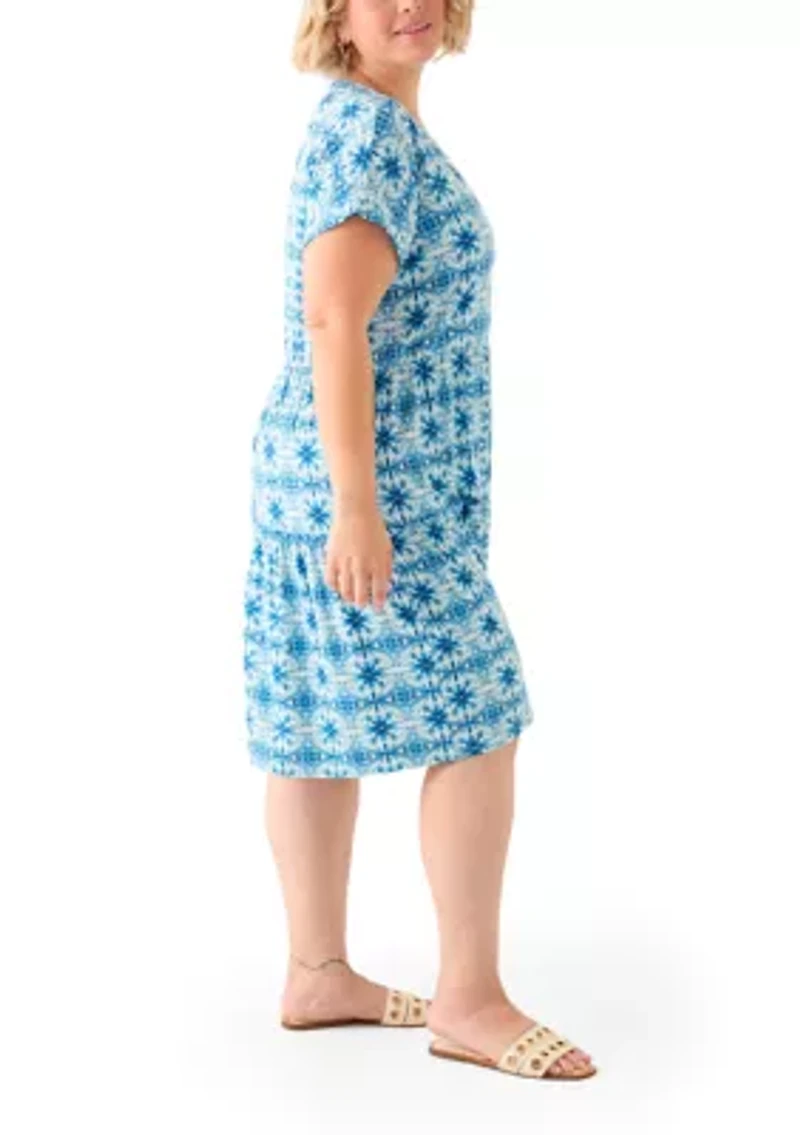 Plus Short Sleeve Split Neck Tiered Knit Dress