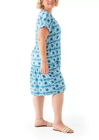 Plus Short Sleeve Split Neck Tiered Knit Dress