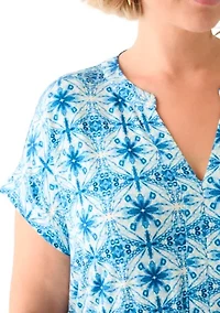 Plus Short Sleeve Split Neck Tiered Knit Dress