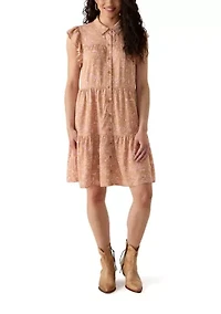 Plus Short Sleeve Tiered Woven Shirtdress