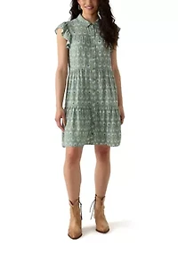 Plus Short Sleeve Tiered Woven Shirtdress