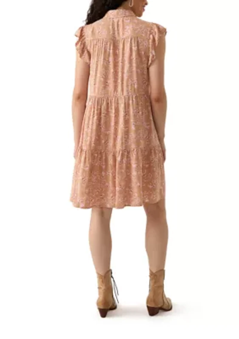 Plus Short Sleeve Tiered Woven Shirtdress