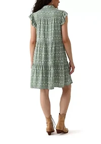 Plus Short Sleeve Tiered Woven Shirtdress