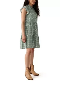 Plus Short Sleeve Tiered Woven Shirtdress
