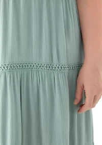 Plus Flutter Sleeve Split Neck Floral Gauze Midi Dress