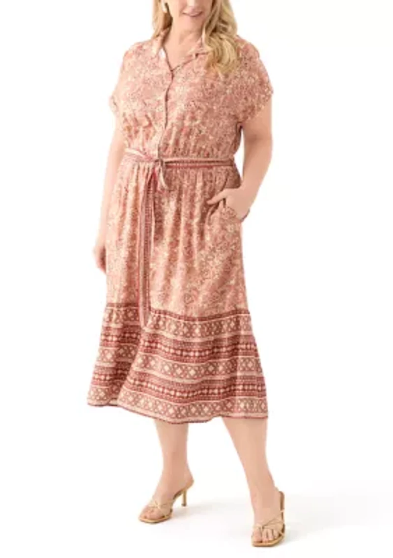 Plus Printed Shirt Dress