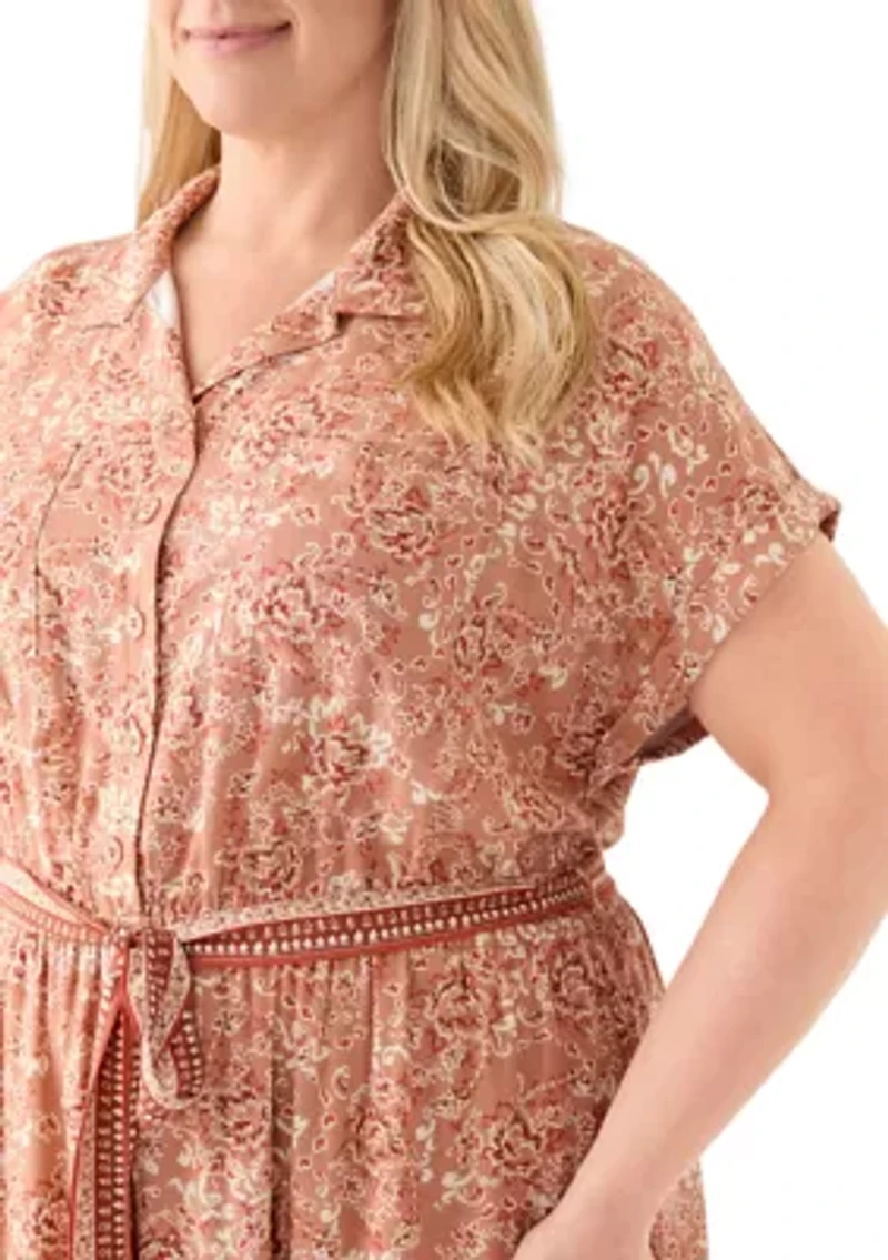 Plus Printed Shirt Dress