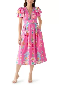 Women's Sailor Bow Sleeve Midi Dress