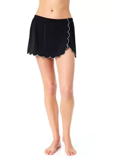 Solid Scalloped Swim Coverup Skirt