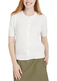 Women's Short Sleeve Cable Cardigan