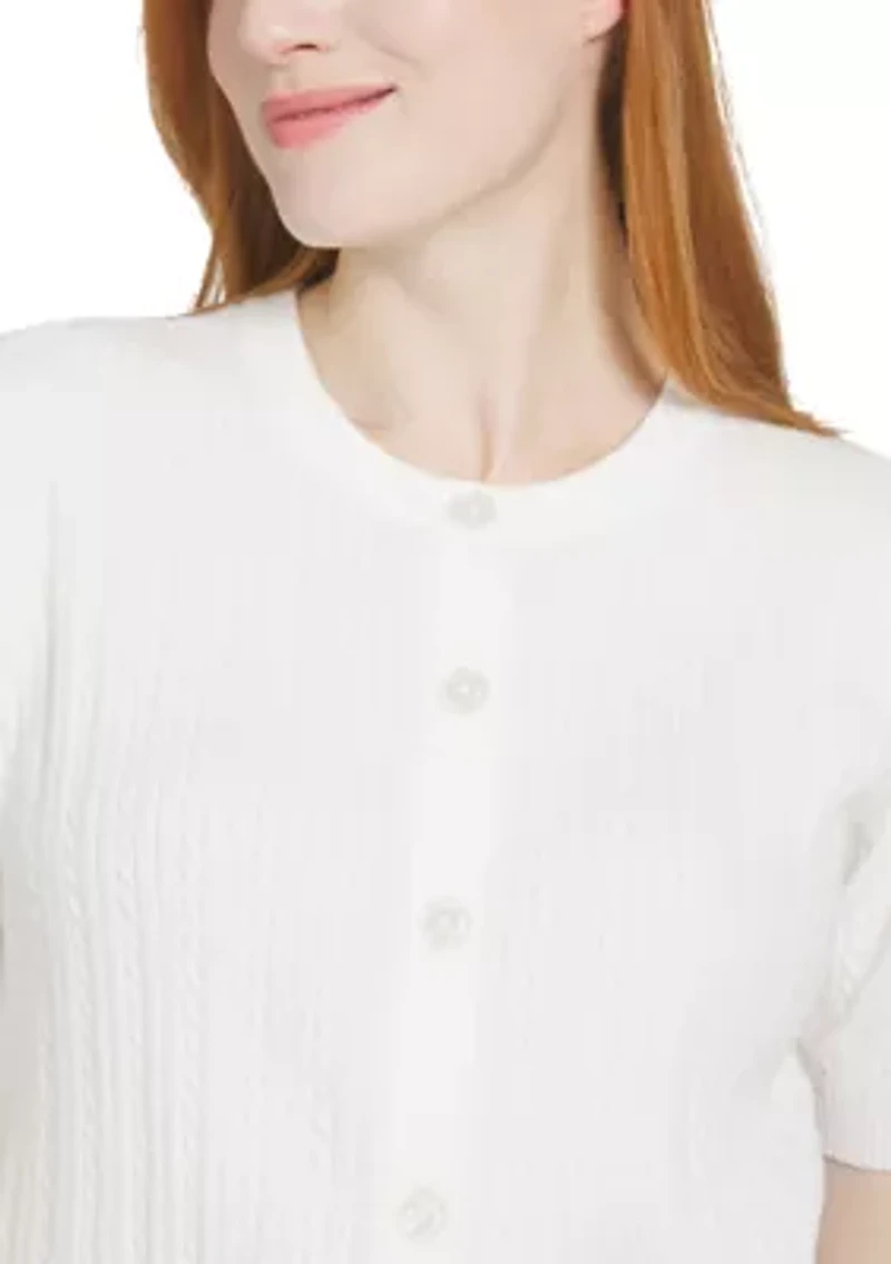 Women's Short Sleeve Cable Cardigan