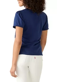 Women's Short Sleeve Splitneck Trimmed Top