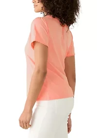 Women's Short Sleeve Splitneck Trimmed Top
