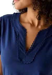 Women's Short Sleeve Splitneck Trimmed Top