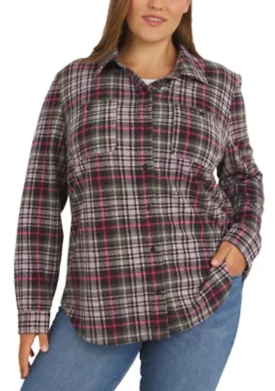 Plus Cozy Knit Stretch Button Down Shirt