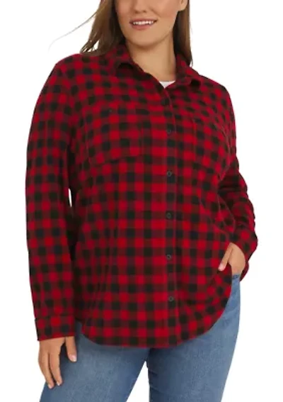 Plus Cozy Knit Stretch Button Down Shirt