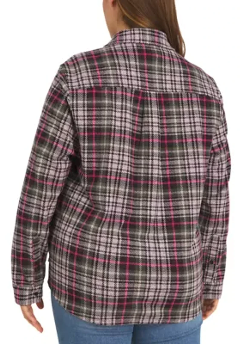 Plus Cozy Knit Stretch Button Down Shirt