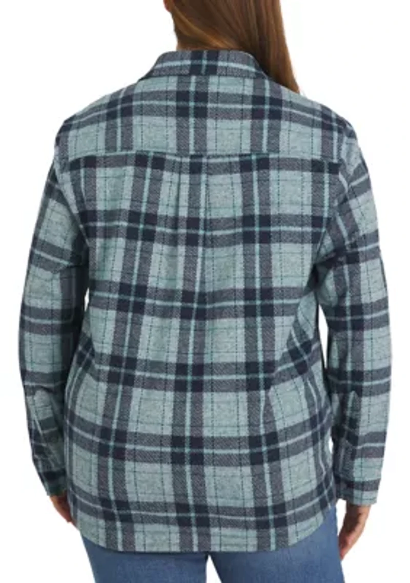 Plus Cozy Knit Stretch Button Down Shirt