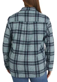 Plus Cozy Knit Stretch Button Down Shirt