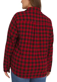 Plus Cozy Knit Stretch Button Down Shirt