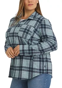 Plus Cozy Knit Stretch Button Down Shirt