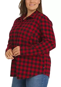 Plus Cozy Knit Stretch Button Down Shirt