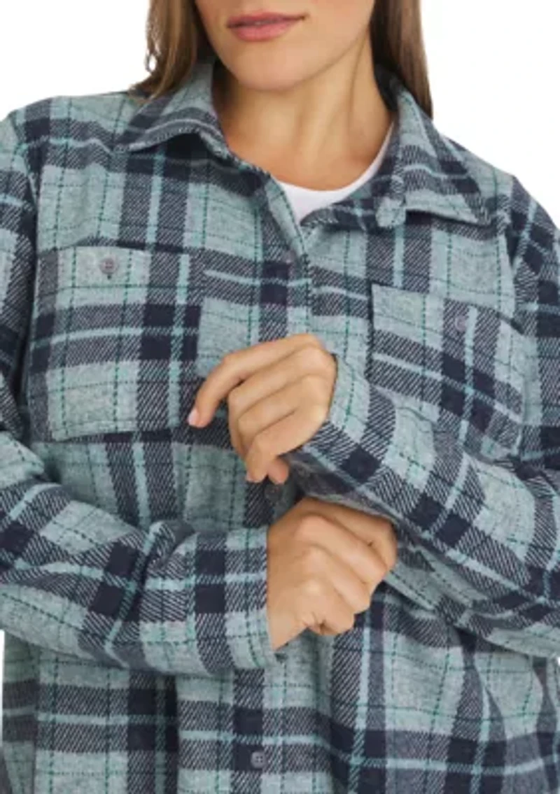 Plus Cozy Knit Stretch Button Down Shirt