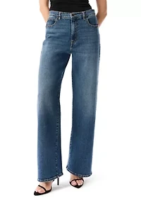 Women's High Rise Wide Leg Patch Pocket Jeans