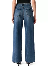 Women's High Rise Wide Leg Patch Pocket Jeans
