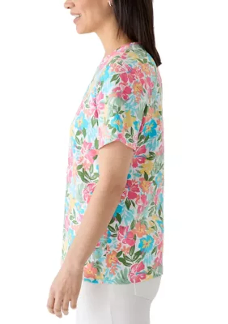 Petite Short Sleeve Printed Top