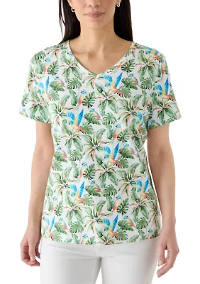 Petite Short Sleeve V-Neck Printed Shirt