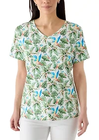 Petite Short Sleeve V-Neck Printed Shirt
