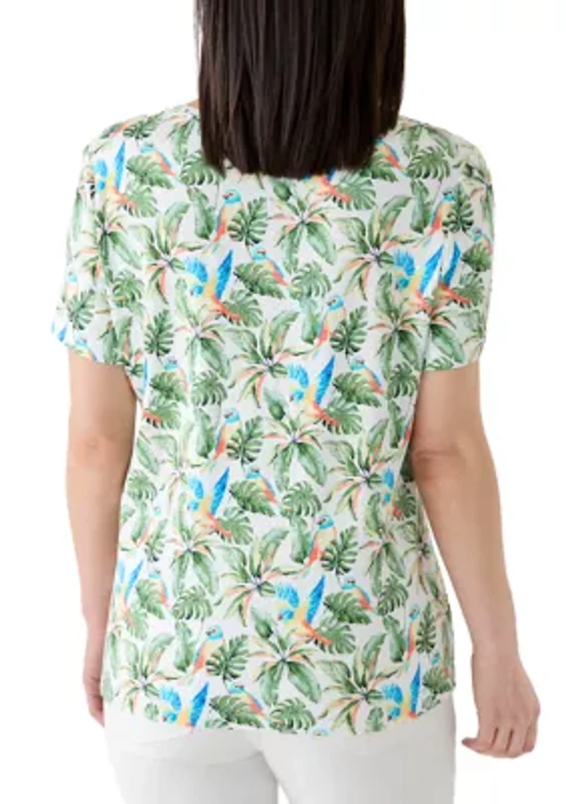 Petite Short Sleeve V-Neck Printed Shirt
