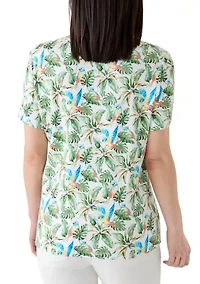Petite Short Sleeve V-Neck Printed Shirt