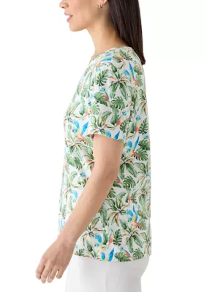 Petite Short Sleeve V-Neck Printed Shirt